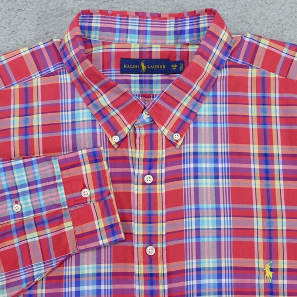 Polo Ralph Lauren Shirt Mens 3XB Red Blue Plaid Button Down Long Sleeve - Picture 1 of 16
